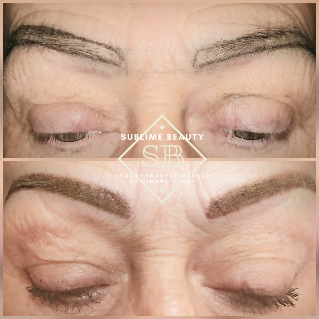 Powder brow SPMU treatment showing face mapping and results