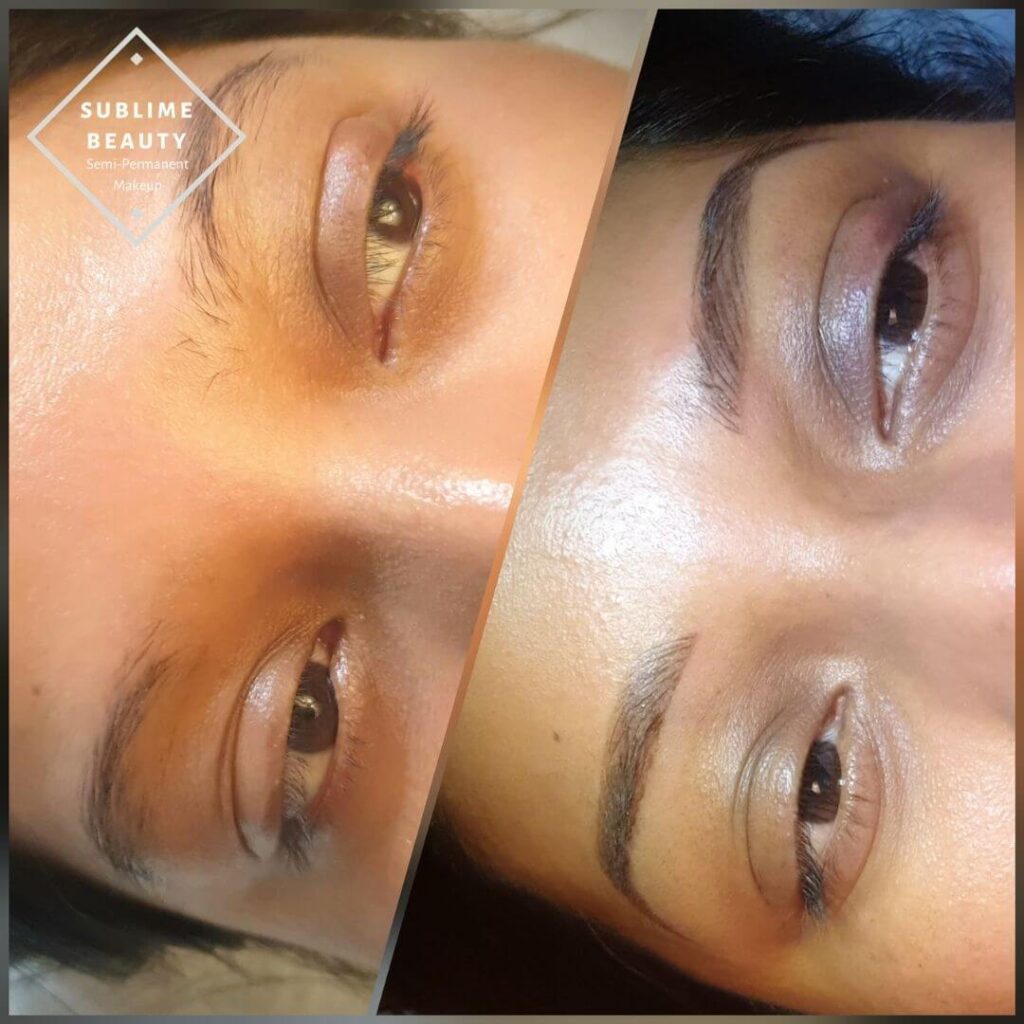 Combination brow, semi-permanent eyebrows before and after